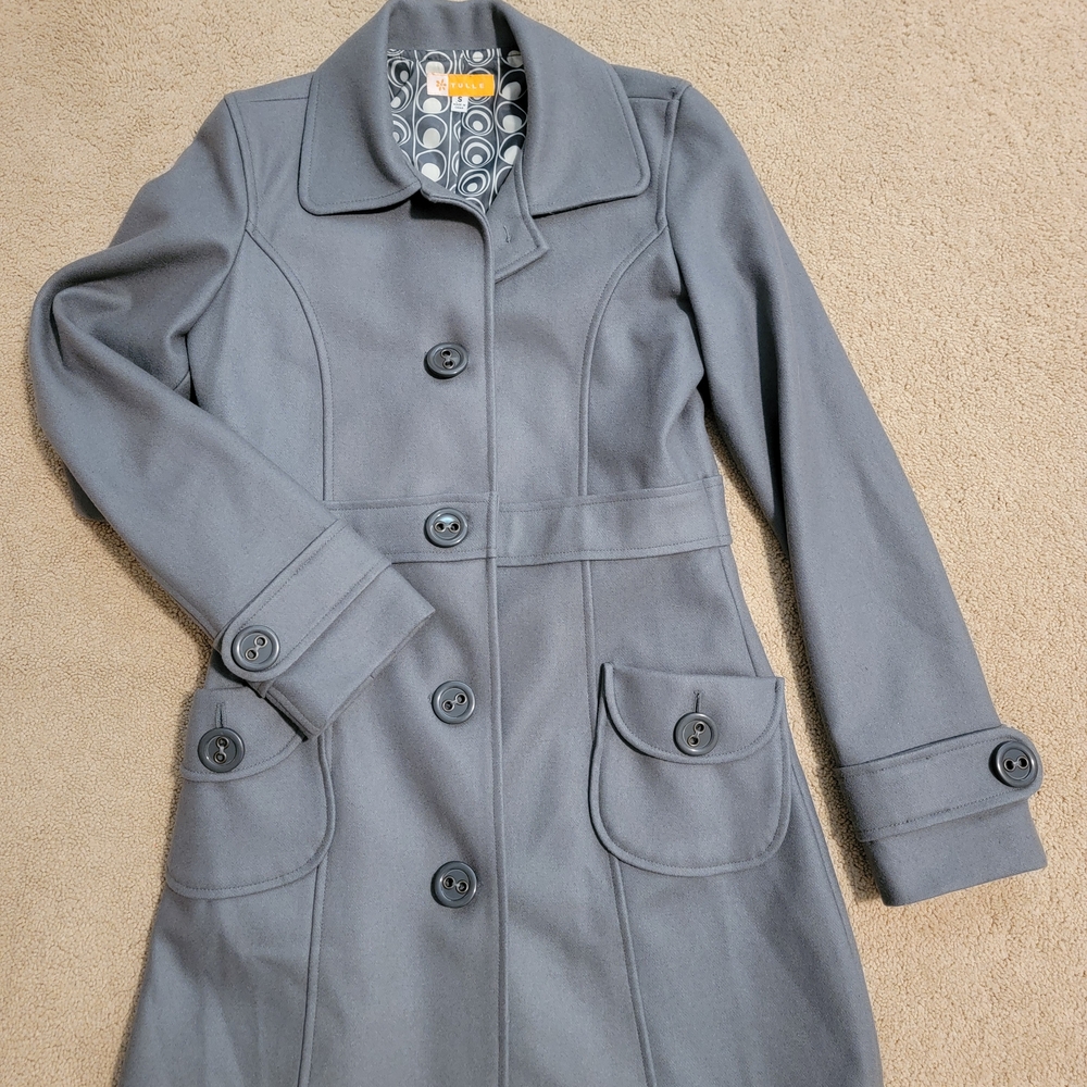 Tulle Charcoal Pea Coat/Wool Blend/S